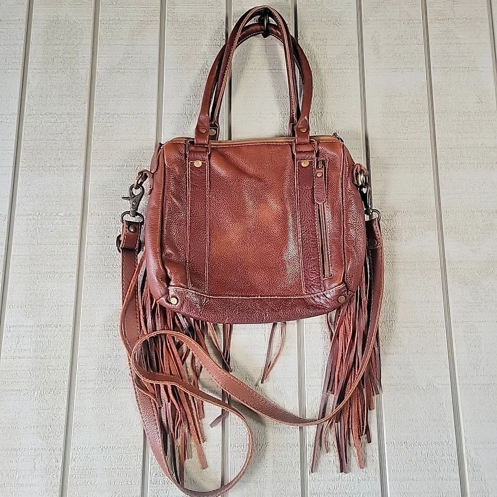 Myra Bag Leather Aztec Fringe Crossbody Bag | Southwestern Brown Saddle Blanket - Picture 3 of 7